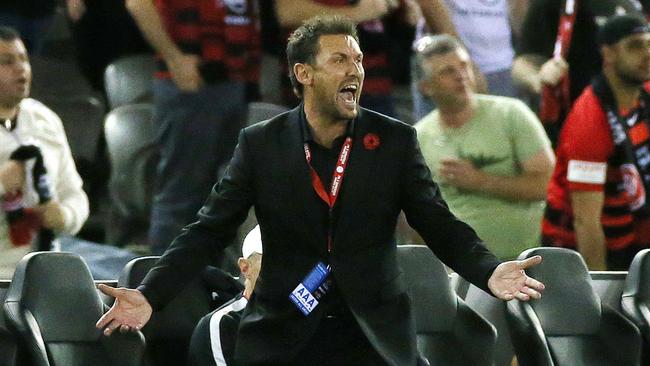 Tony Popovic reacts to the missed penalty. Picture: George Salpigtidis