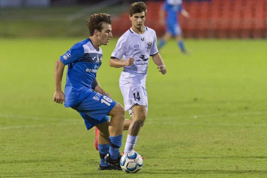 Fletcher McDonald for South West Queensland Thunder against Magpies Crusaders in NPL Queensland men round five football at Clive Berghofer Stadium, Saturday, March 2, 2019. Picture: Kevin Farmer