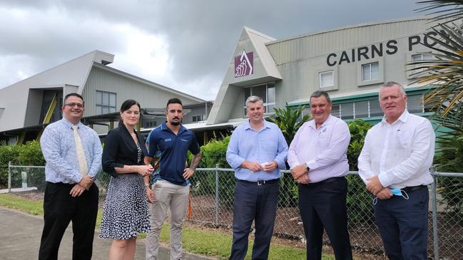 Youth Justice Department Deputy Director-General Phillip Brooks, Youth Justice Minister Leanne Linard, Youth Justice co-responder Joel Karwan, Police Minister Mark Ryan, Queensland Police Union Far North executive member Gil Dyett and Cairns MP Michael Healy during a visit to the Cairns PCYC last month in the wake of a teen's stolen car death. Picture: Chris Calcino