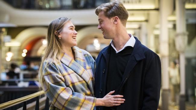 Olga Khabuktanova, 22 and James Fyfe, 24, say people their age find dating apps safer. Picture: Dylan Robinson