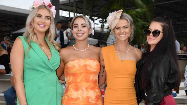 Tayla Hansson, Taylor Hamilton, Peta Andrew and Brittany Goddad at Melbourne Cup Race Day, Caloundra. Picture: Patrick Woods.