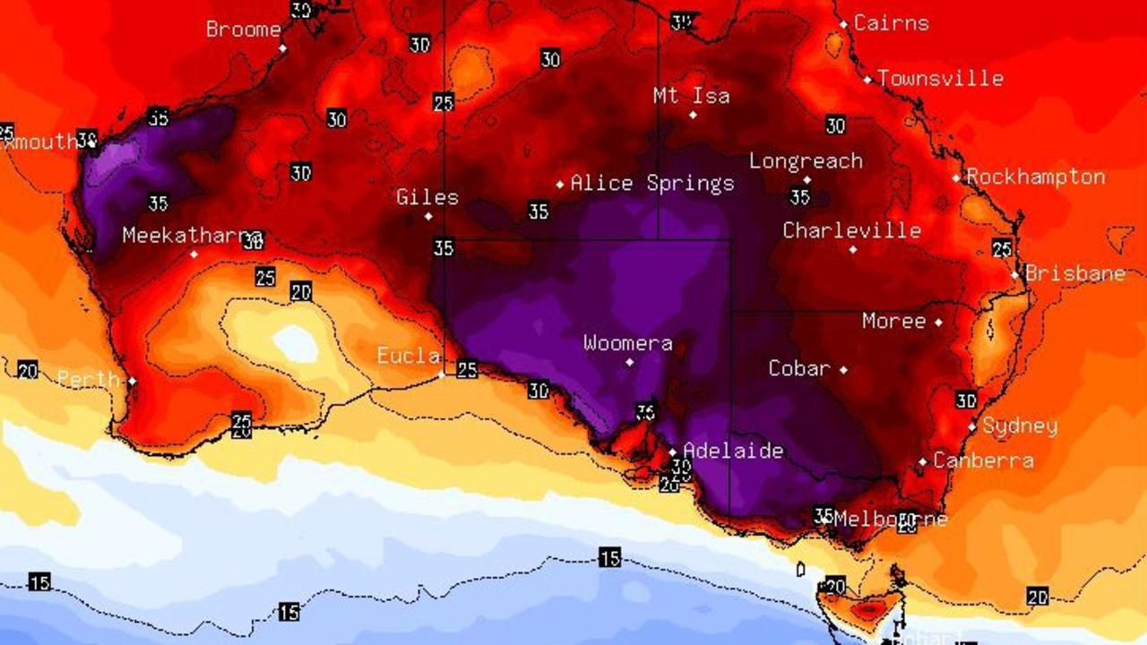 Weather forecasts show extreme heat from SA to Tasmania and up to the ACT. Picture: BSCH