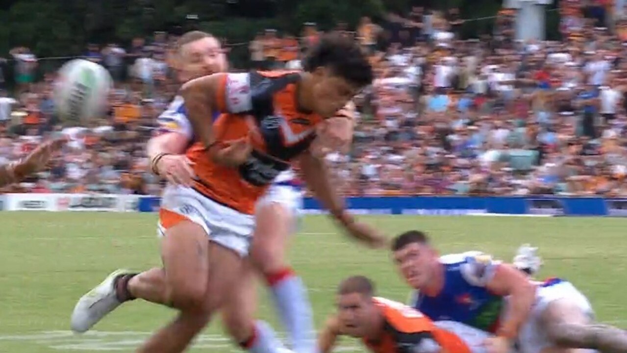 The hit that wiped Talau out of the game. Photo: Fox Sports