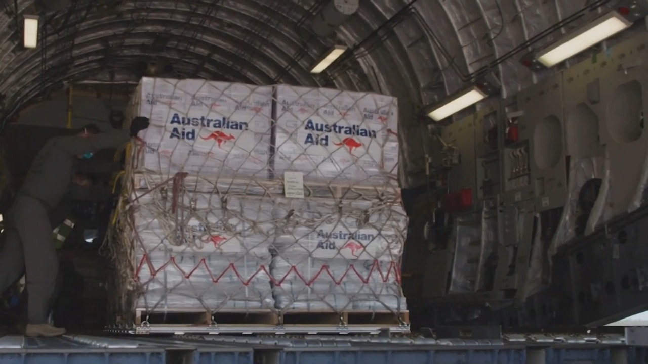 Aid supplies arrive in Tonga