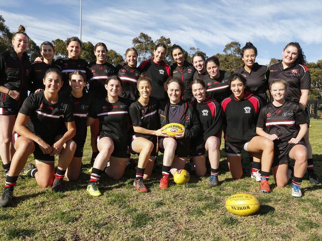 The Ajax women's football team with Sam Hall (centre), who has started playing at the age of 51. Picture: Valeriu Campan