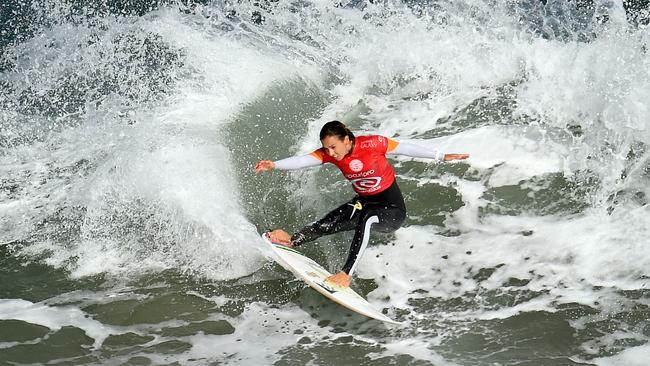 Sally Fitzgibbons competing at Bells Beach last year.