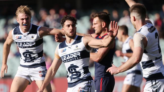 Nic Schwarz of the Panthers reacts after scoring a goal during a Semi-Final SANFL match against Norwood Picture: David Mariuz