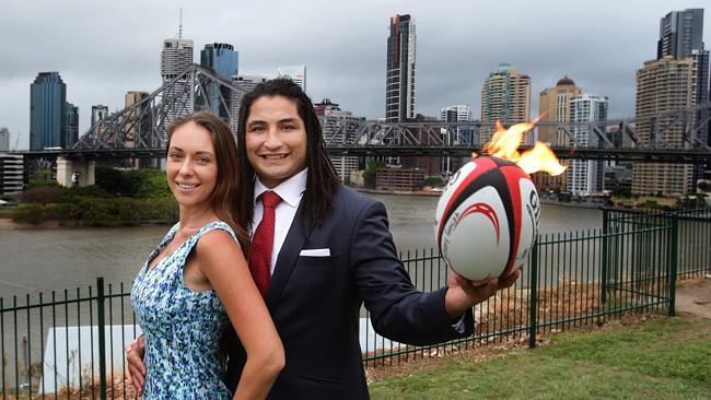 Alicia Antico and Saia Fainga'a in the Brisbane suburb of in New Farm after getting engaged.