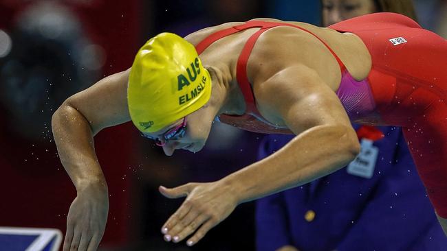 Brittany Elmslie launches into the pool.         (Photo by Patrick B. Kraemer / MAGICPBK)