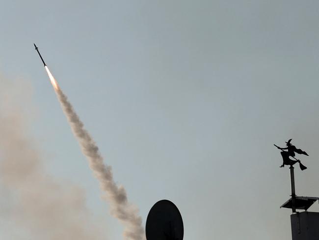 An Israeli missile is launched from the Iron Dome defence missile system. Picture: AFP