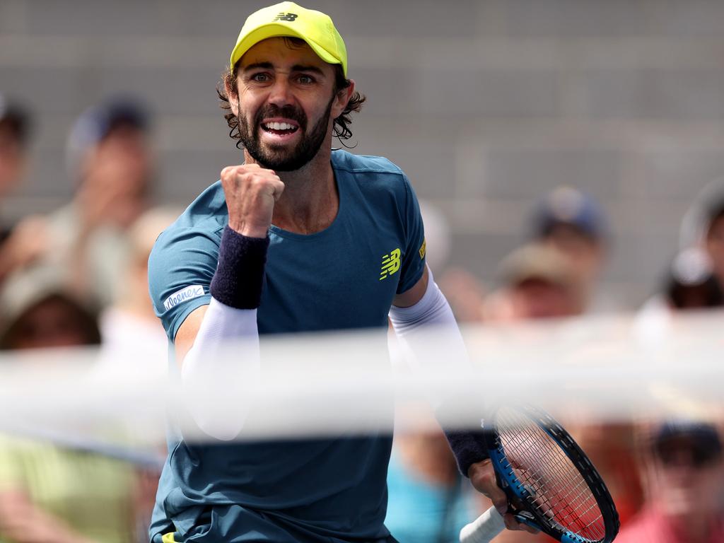 Jordan Thompson celebrates a point against Hubert Hurkacz. Picture: Getty Images