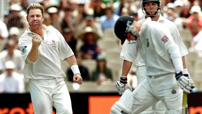 Shane Warne celebrates a wicket against South Africa.