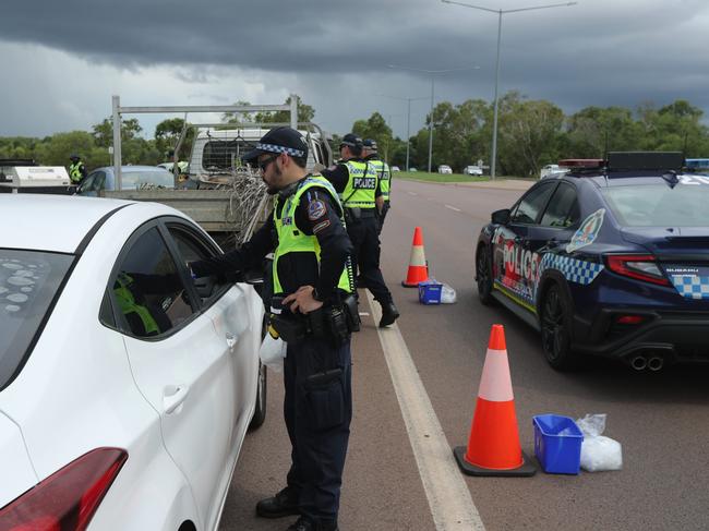 Generic RBT random breath test roadside testing NT Police. Vanderlin Dr, December 12, 2024. Picture: Supplied