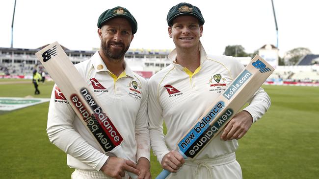 Day four century-makers Matthew Wade and Steve Smith. Picture: Getty Images