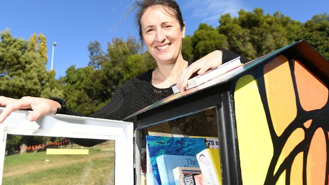 Community artist Sheree Martin at a community street library in West Hobart. <br/>Picture: FIONA HARDING