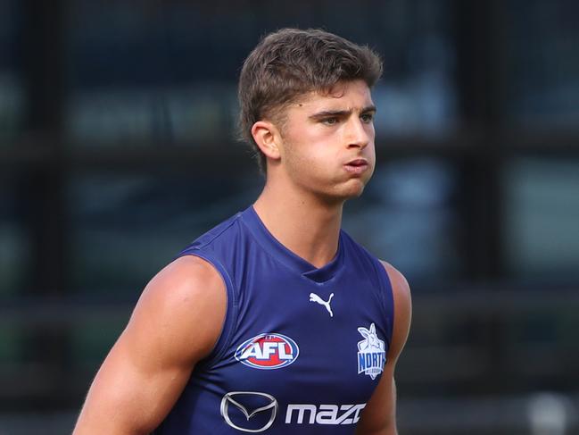 Harry Sheezel at North Melbourne AFL training. Monday, January 20. 2024. Picture: David Crosling