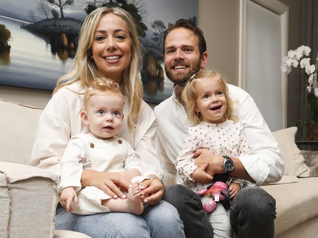 Dean and Ali Joffe with their children Ava Joffe, 2, and Max Joffe, nine months. Picture: Dylan Robinson