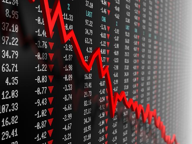 Stock market data with downtrend vector. 3d render.