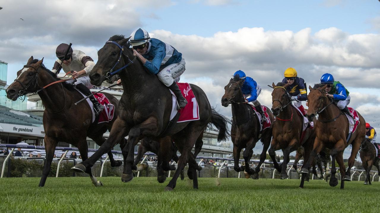 Luke Nolen rides Stylish Secret to victory in the Penfolds Victoria Derby Preview Picture: Vince Caligiuri/Getty Images