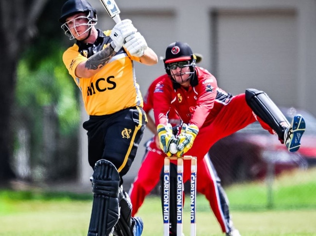 Josh Brown tees off against Southern Districts. Picture: Darwin &amp; District CC.