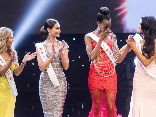 Miss Kenya Evelyn Njambi Thungu reacts after being named a finalist during the Grand Final of the Miss World 2016 pageant at the MGM National Harbor December 18, 2016 in Oxon Hill, Maryland. Picture: AFP