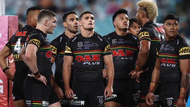 Nathan Cleary and the Panthers during their NRL grand final loss to the Storm.