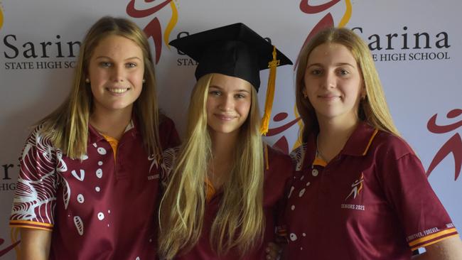 Sarina State High School graduates Lucy Hamblin, Melanie Rigby and Lily Piper are all potential duxes for 2021. Picture: Sarina State High School.