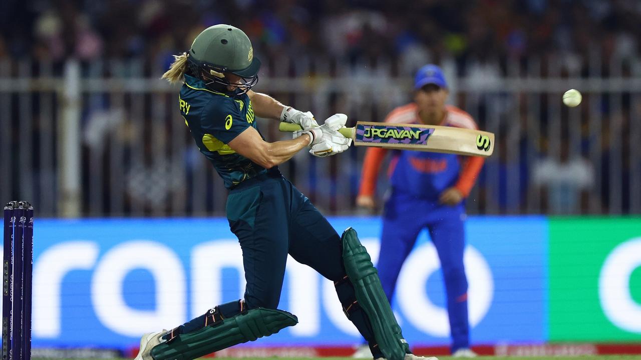 Ellyse Perry launches against India. Picture: Francois Nel/Getty Images