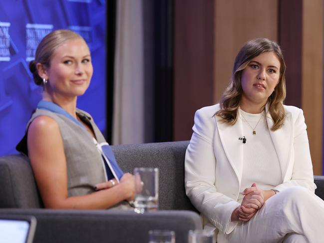 Brittany Higgins and Grace Tame spoke at the National Press Club in Canberra. Picture: NCA Newswire/Gary Ramage