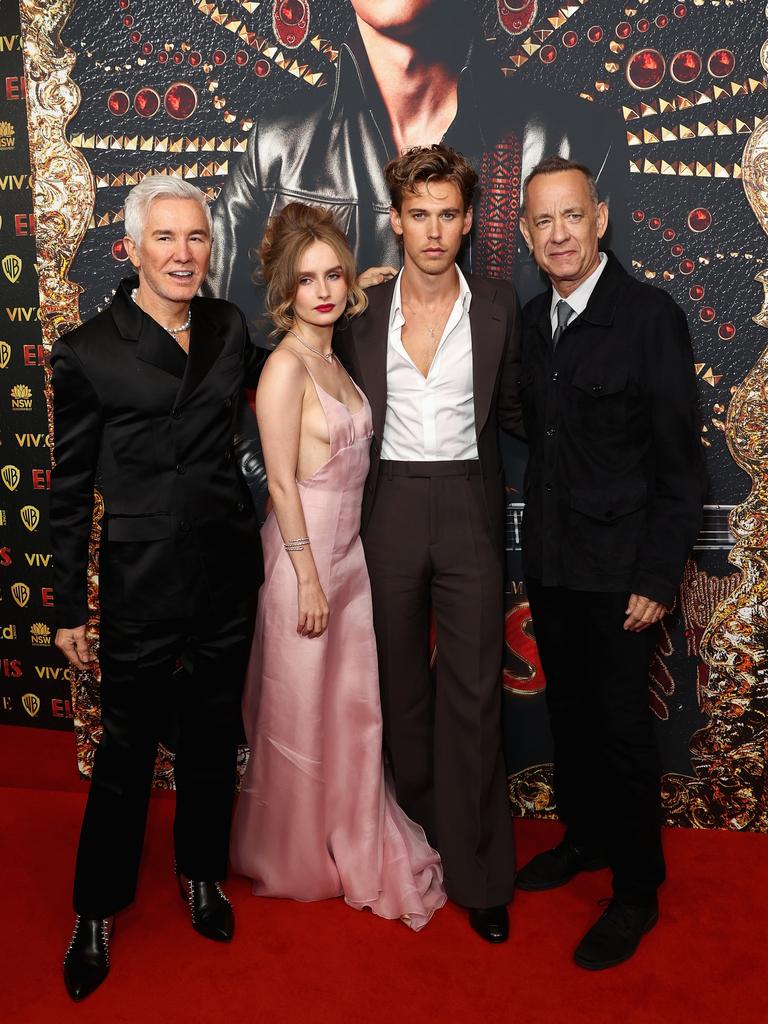 Baz Luhrmann, Olivia DeJonge, Austin Butler and Tom Hanks attend the Sydney premiere of ELVIS at the State Theatre on June 05, 2022 in Sydney, Australia. (Photo by Brendon Thorne/Getty Images)