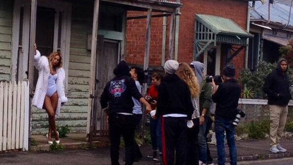 Beyonce doing the 2013 photo shoot and film clip in Brunswick. Picture: Octavio De Lellis.