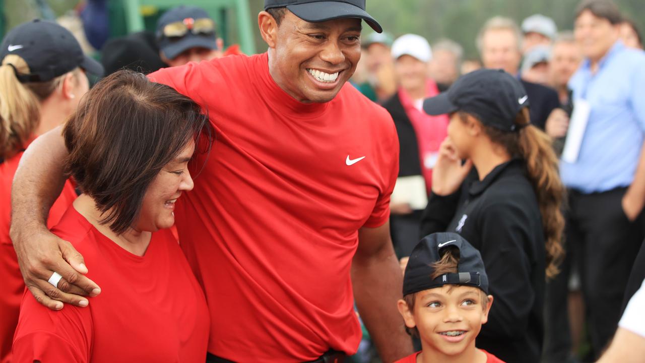 Tiger Woods celebrates with his son Charlie after the 2019 Masters win.