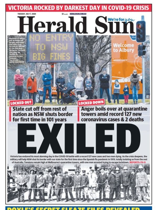 Herald Sun front page Tuesday, July 7. <a href="https://heraldsun.digitaleditions.com.au/index.php?silentlogin=1">Download the digital print edition</a>