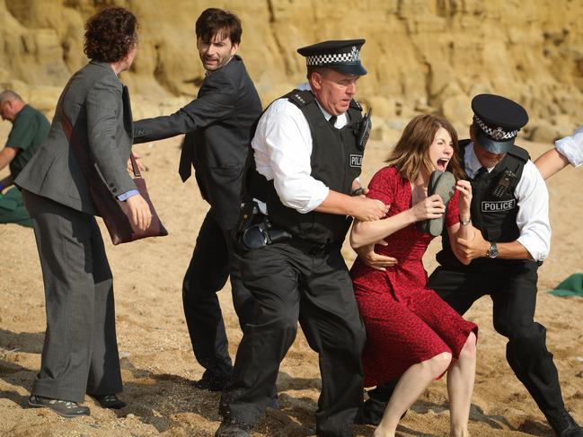 Whittaker played a distraught mother opposite another Doctor, David Tennant, in the acclaimed drama Broadchurch. Picture: ABC