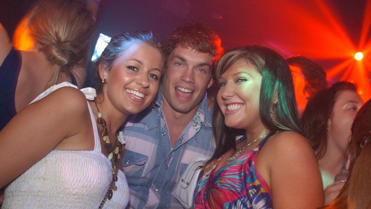 Madison Eagles, Clint Devereaux and Natasha Nicholas celebrate their Schoolies Week at Cheeky Monkey in 2006.