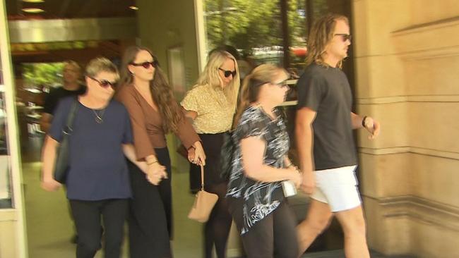 The family of murder victim Nathan Russell leave the Supreme Court after giving victim impact statements in February. Picture: 7NEWS