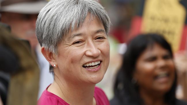 Senator Penny Wong in the Todd Mall markets in Alice Springs. Picture: Tim Hunter