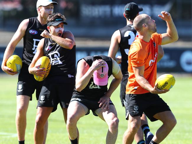 Port Adelaide players and coaches back at Alberton Oval for pre-season. Picture: TAIT SCHMAAL