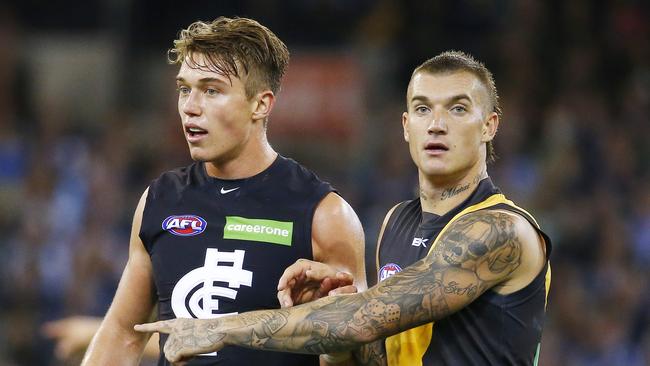 Patrick Cripps and Dustin Martin. Picture: Colleen Petch