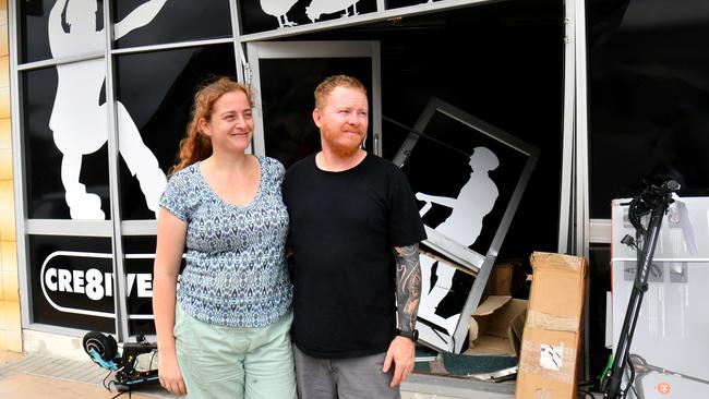 Cre8ive Sk8's was ram raided overnight. Owners Femke and Nick Wilson. Picture: Evan Morgan