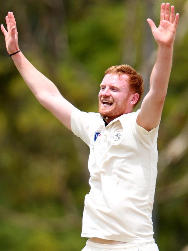 Dan Houghton celebrates a wicket for Brunswick. Picture: Josh Chadwick