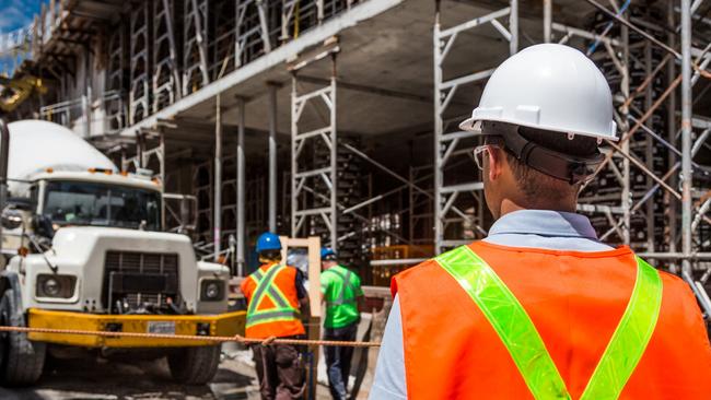 Construction, tradesman, tradie, building, site, worker, high-vis, hi-vis, crane, generic shots.