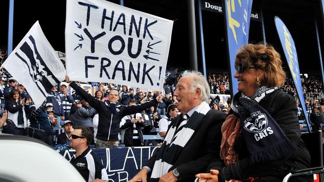 Geelong president Frank Costa being farewelled by Cats supporters in 2010.