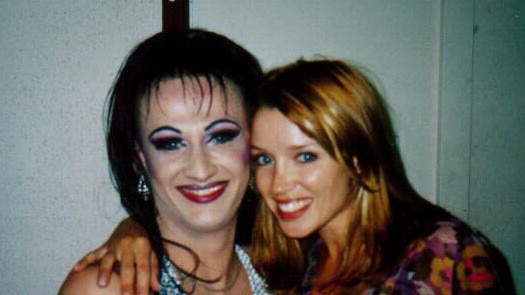 Singer Dannii Minogue with drag queen Amber Rose at Mars Bar nightclub in Adelaide.