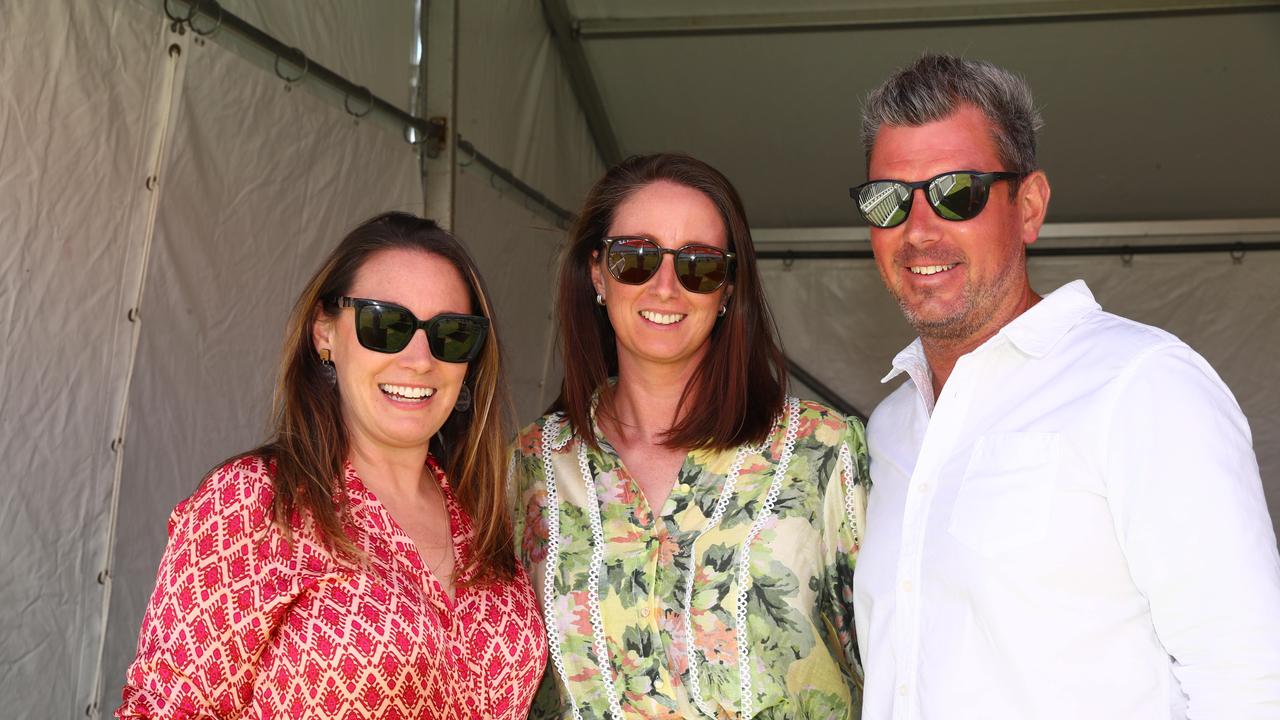 Adele Smith with Kylie and Dan Treloar. Picture: Alison Wynd