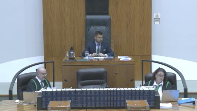 Namatjira MLA Chanston ‘Chansey’ Paech takes the Speaker’s chair, replacing Kezia Purick after her resignation. Picture: NT Parliament Live