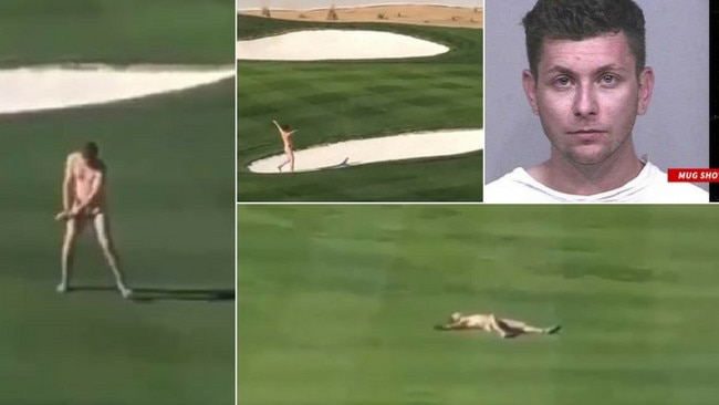 Adam Stalmach, who faces charges of indecent exposure and disorderly conduct, was seen flailing around naked for roughly five minutes before being taken off the course by security.