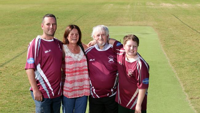 Doonside Cricket Club co-founder Keith Skeen (centre) is pictured with his grandson Lleyten, 10, wife Debbie and son Michael.