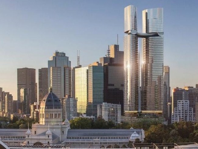 An artist’s impression of a twin-towers development on Melbourne’s CBD fringe.