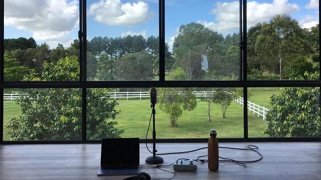 A room inside Pete's farm where he records his podcast.